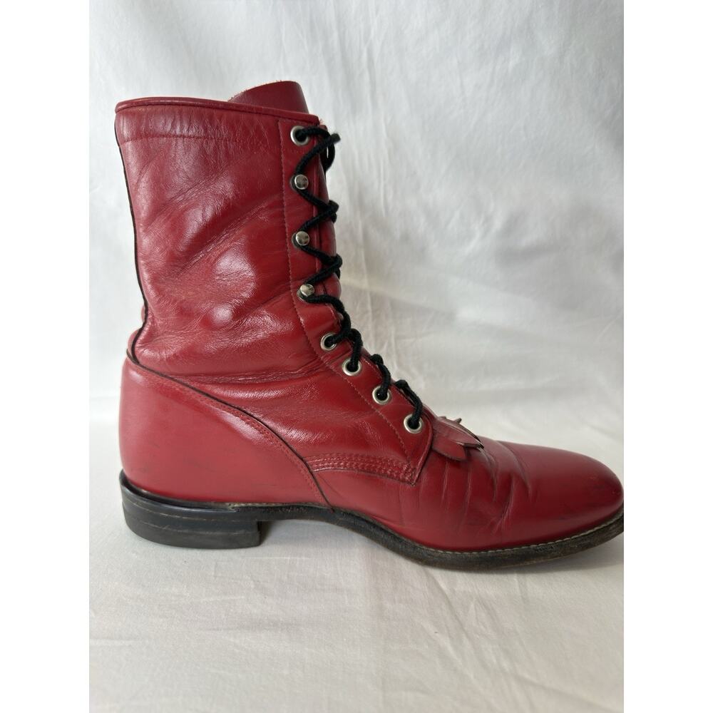 Justin Boots Red Lace-Up Leather Boots - Picture 4 of 11